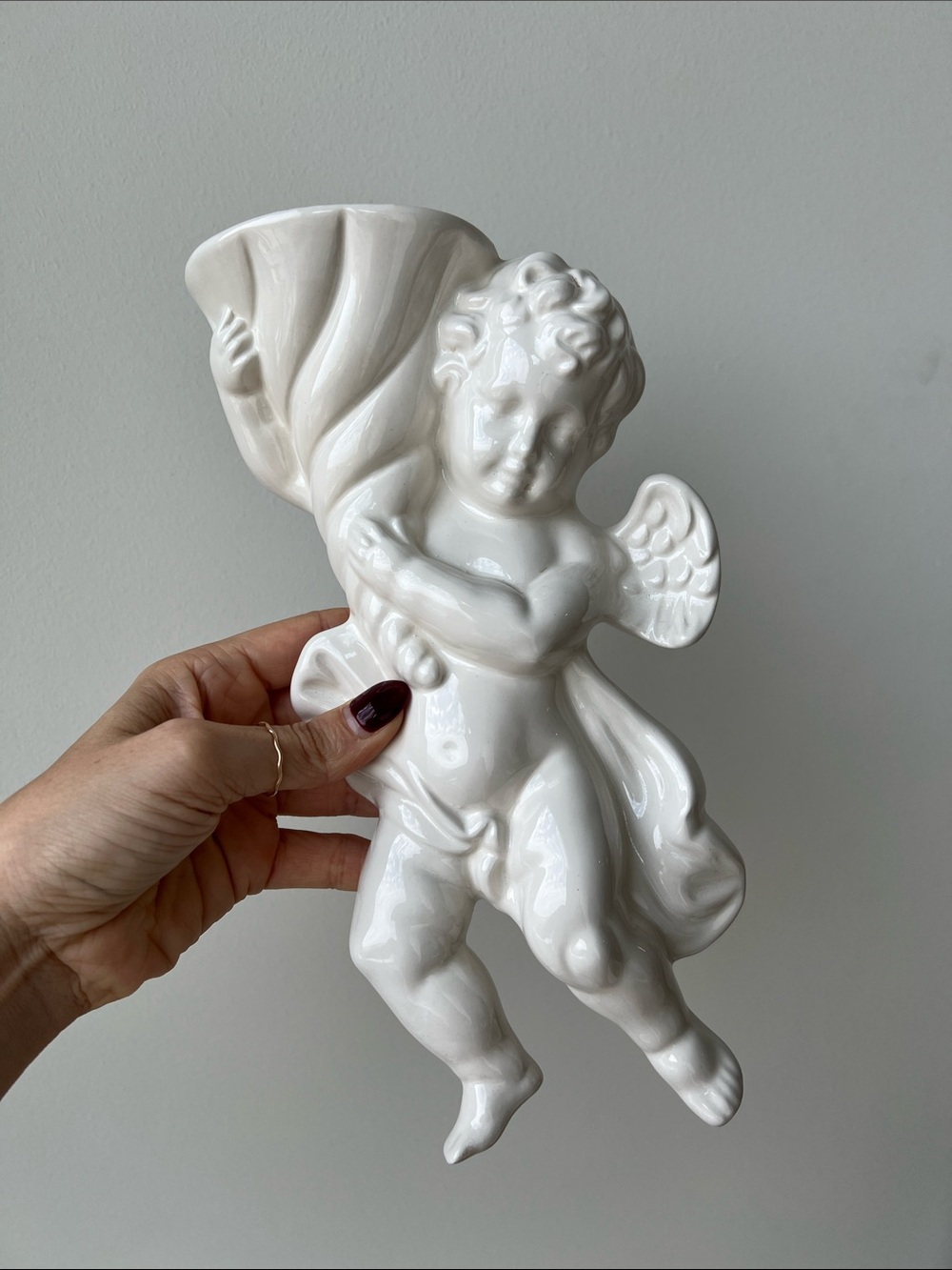 Vintage Ceramic Cherub Wall Pocket Vase Whimsigoth Decor